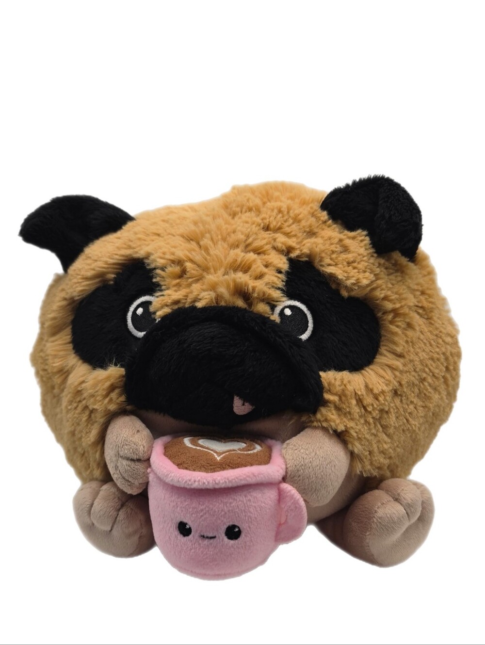 Collectible Squishable Plush Stuffed Pug Puppy Dog With Coffee Or Hot Chocolate - Picture 7 of 7